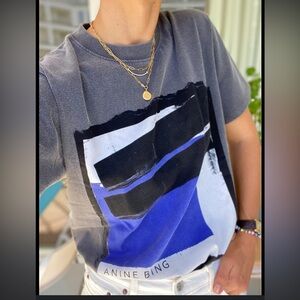 Anine Bing Women's Georgie Abstract Blue Painting Tee Small